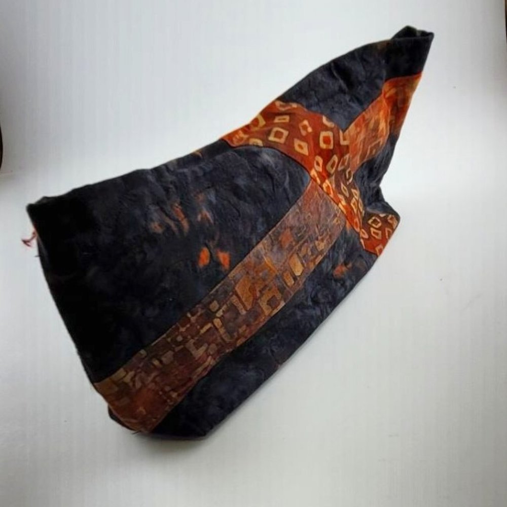 Evening bag clutch beautiful fabric, frayed accent on one side, unbranded